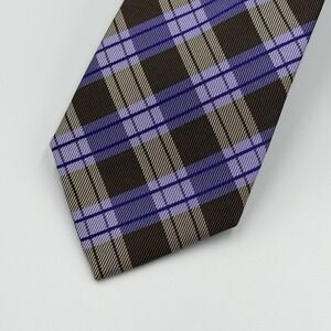 Bachrach Mens Purple‎ Plaid 100% Silk Tie Necktie NWT